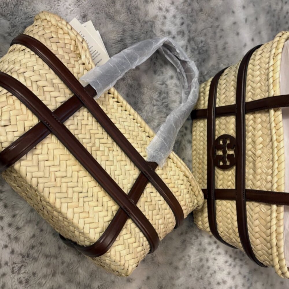 Tory Burch Ella Raffia Straw Basket Tote MSRP$395 Holiday Vacation Sensation ! - Picture 6 of 12